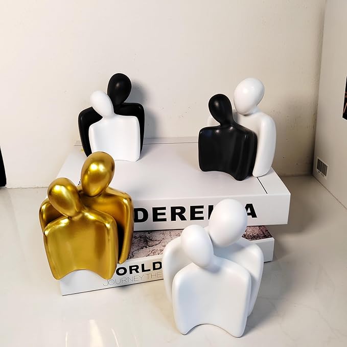 Couple Sculptures for Home Decor,Hugging Figurines,Modern Romantic Sculptures for Living Room Bedroom Office Decor,Gift for Anniversary Valentine（Black+White）