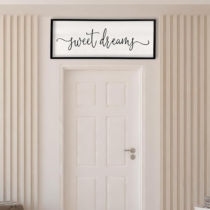 Surfapans Sweet Dreams Wall Decor Above Bed 40"x15" ofr Master Bedroom Guest Room Wood Framed Rustic Over Bed Wall Art Sign (Black)