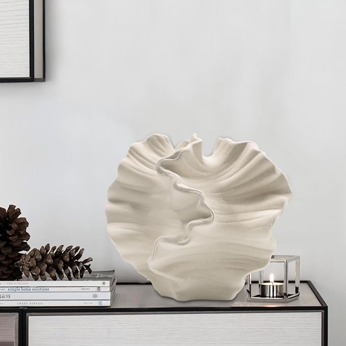 Ceramic Vase - Set of 2 for Home Decor,White Flower Shape Pampas Vases Minimalist Nordic Boho Style for Modern Farmhouse Decor, Living Room、 Kitchen、Mantle、Bedroom、Dining Table、Office