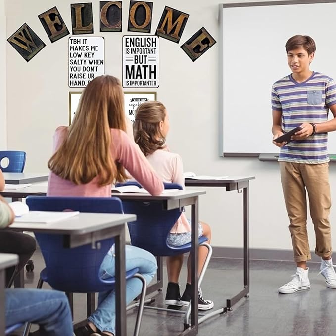 Students Teachers Gift English is Important But Math is Importanter Funny Math Class Tin Sign for Home Classroom Study Room Decor 8x12 Inch (3153)