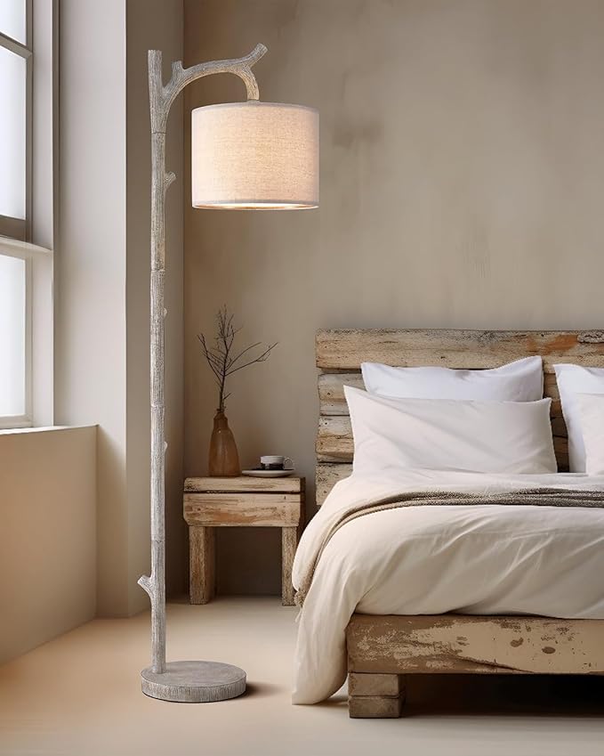 OYEARS Rustic Farmhouse Tree Trunk Floor Lamp Classic Country Wood Grain Resin Vintage 61.25" Standing Floor Lamp Retro Decorative Lamp for Bedroom Living Room Office