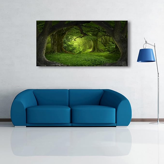 Tree of Life Wall Art Canvas Prints Natural Landscape Pictures Home Decor Green Forest Paintings for Living Room Bathroom Bedroom Kitchen Office Decorations 24x48 Wooden Framed Artwork Easy Hanging