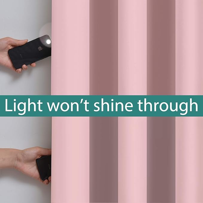 Yakamok Total Blackout Curtains, 2 Thick Layers Completely Blackout Thermal Insulated Drapes with Black Liner for Bedroom(52Wx96L, Pink, 2 Panels)