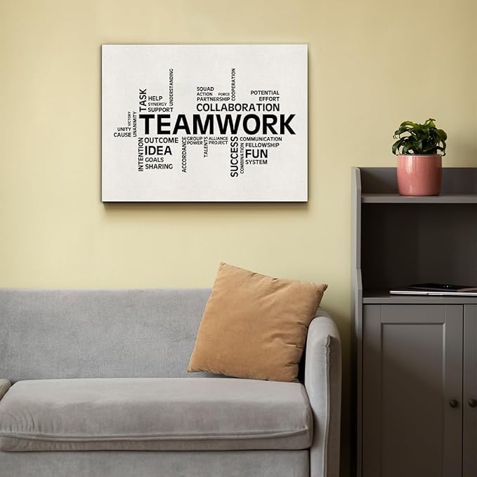 Inspirational Teamwork Canvas Wall Art Print Motivational Office Quotes Framed Paintings Team Artwork Home Office Wall Decor 15x12 Inches