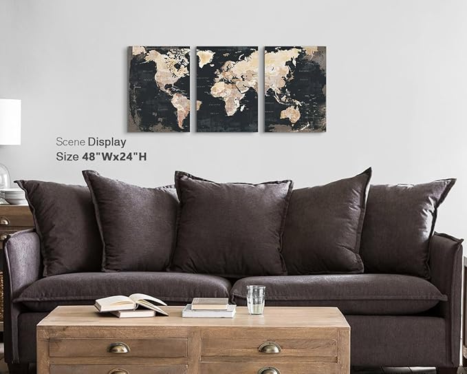 Black and White Wall Art Framed Office Vintage Wall Decor for Bedroom Home Decorations for Living Room Large Modern Maps Pictures Abstract Art Prints