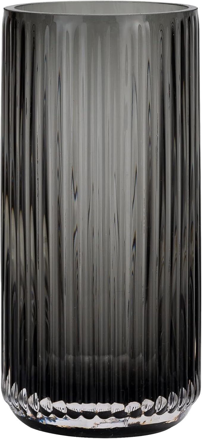 Flower Vase 9.5 inch Grey Thickened Hand Blow Glass Vase Round Vintage Striped Bottles for Bookshelf,Dinner Table,Indoor Office Desktop,Meeting Room,Bathroom,Countertop,Home