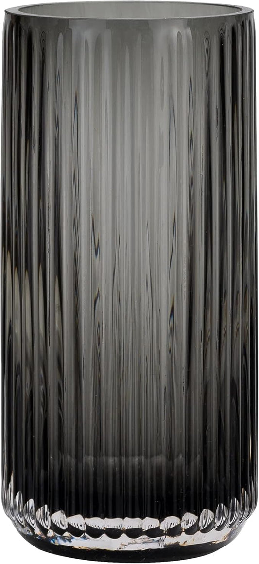 Flower Vase 7.5 inch Grey Thickened Hand Blow Glass Vase Round Vintage Striped Bottles for Bookshelf,Dinner Table,Indoor Office Desktop,Meeting Room,Bathroom,Countertop,Home