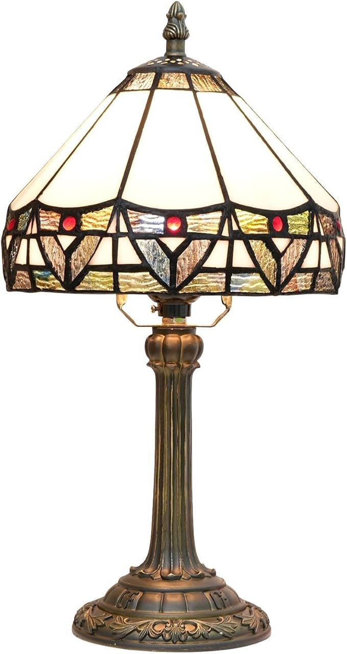 Tiffany Lamp 8 Inch Small Stained Glass Table Lamp with Roman Nordic Style Design Warm Color Reading Light Dining Rooms Bedrooms Offices Study Rooms Tiffany Style Retro Home Decoration Crafts (White)