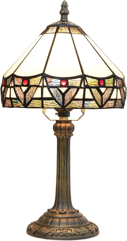 Tiffany Lamp 8 Inch Small Stained Glass Table Lamp with Roman Nordic Style Design Warm Color Reading Light Dining Rooms Bedrooms Offices Study Rooms Tiffany Style Retro Home Decoration Crafts (White)