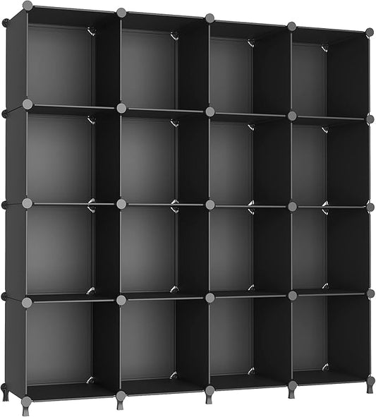 AWTATOS Cube Storage Organizer, 16 Cube Closet Organizer, Stackable Storage Cube Shelves, DIY Portable Closet Clothes Organizer Shelving for Bedroom, Closet, Wardrobe, Bathroom, Black