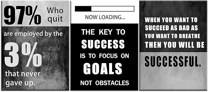 QYHART Motivational Poster Success Inspirational Canvas Art Paintings 3 Pieces Picture Artwork Living Room Prints Wall Decor Decoration Wooden Framed Ready to Hang [36''Wx 16''H]