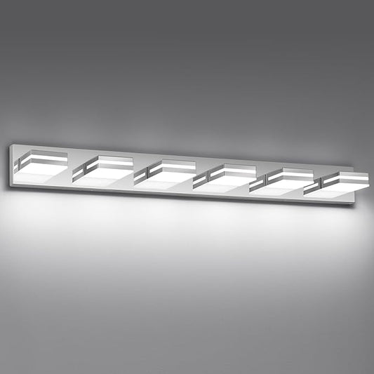 Modern LED Bathroom Lights Fixtures(6-Light),Metal Chrome Acrylic Wall Lighting,Vanity Lights for Bathroom Over Mirror(6000k 41In