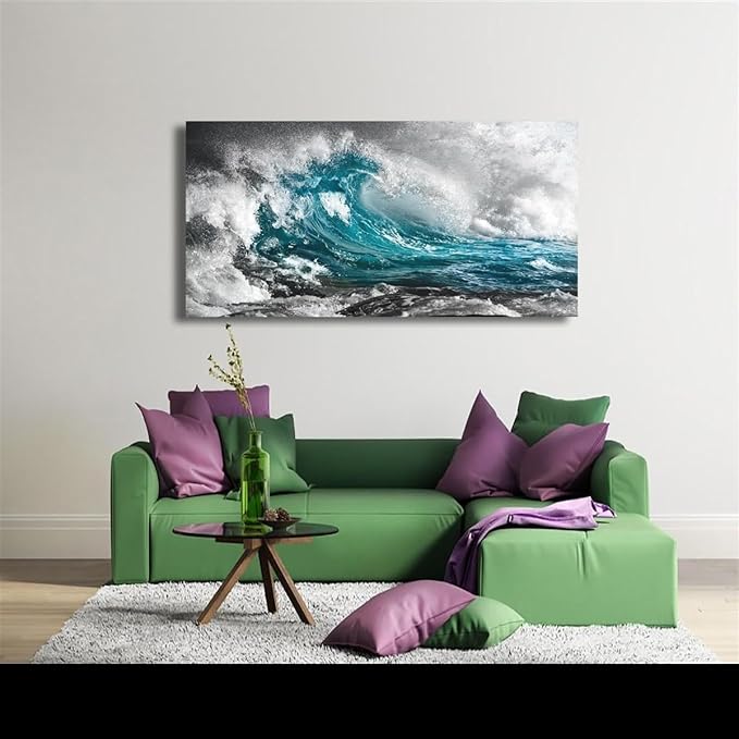 Sea Wave Pictures Canvas Wall Art For Living Room Bedroom Wall Decor,Surge Wall Art Print Paitnings for Home Decor,Morden Artwork Sea Seascape Canvas Art Waterproof Ready to Hang-28x57 Inches