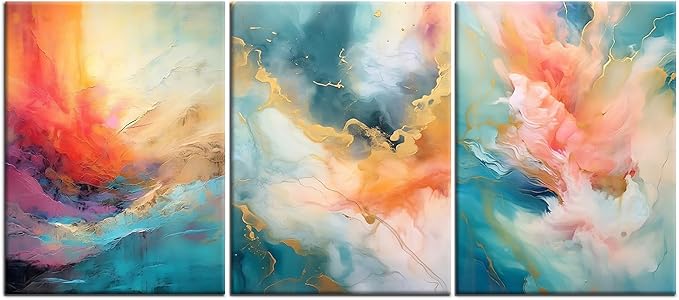 Abstract Canvas Wall Art Colorful Picture Painting Wooden Framed Rendering Posters Prints Artwork for Modern Home Women Bedroom Bathroom Kitchen Hotel Ready to Hang [36''W x 16''H]