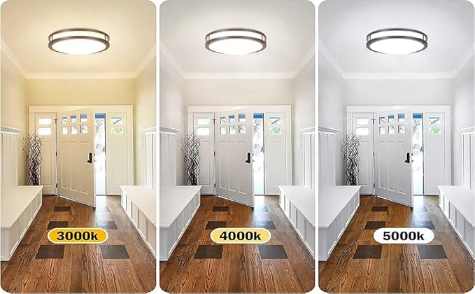 16 Inch Black Flush Mount Ceiling Light Fixture for Bedroom Bathroom, Matt Black LED Ceiling Light 3000K/4000K/5000K Dimmable Flush Mount LED Hallway Fixture, 16in, 25W