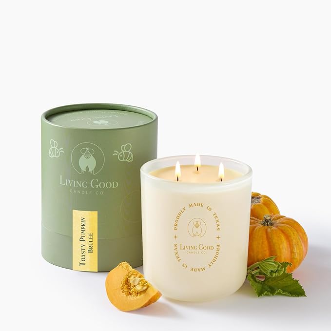 Toasty Pumpkin Brulee - Sweet Pumpkin & Vanilla with Earthy Nutmeg & Cardamom - Perfect Cozy for Fall - Pure Beeswax Candles - 90+ Hours Long Burning - Non-Toxic for Autumn Home Decor - 15 OZ