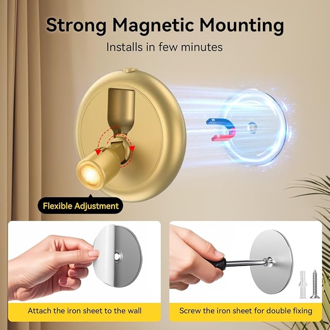 Rechargeable Battery LED Spotlight Indoor: Wireless Mini Art Accent Spot Lights with Timer Remote - Small Dimmable Uplight for Plants Display Painting Dartboard Artwork Portrait Closet (2 Pack-Gold)