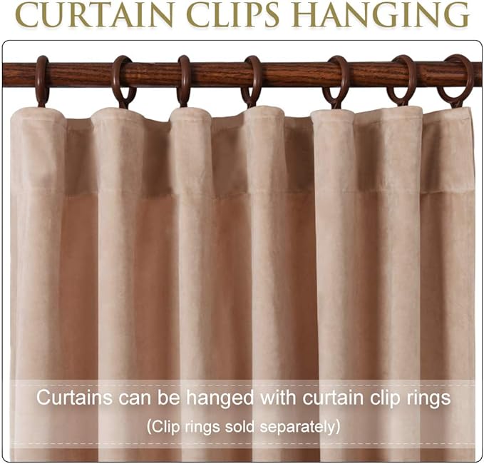 StangH Super Soft Velvet Curtains Beige Blush 90 inches Long,Back Tab Farmhouse Decor Room Dividers Light Blocking Panels for Kids Nursery/Living Room, W62x L90, 2 Panels