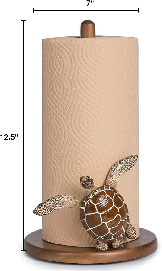 Turtle Paper Towel Holder - Decorative Paper Towel Holders Wooden Cute Decor Sea Turtle Gifts for Women Wood Kitchen Countertop Stand Unique Funny Animal Coastal Ocean Beach House Home Beachy
