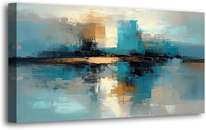 Abstract Pictures Canvas Wall Art for Living room Office Bedroom Wall Decor,Abstract Wall Art Print Modern Blue Black Gold Oil Painting Artwork Waterproof Ready to Hang-20x40inch