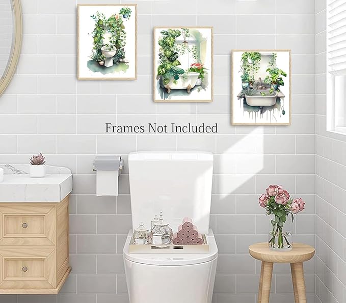 Botanical Bathroom Wall Art Prints,Botanical Boho Bathroom Decor Wall Art,Funny Green Eucalyptus Leaf Prints for Home Laundry Decoration Set of 4(8"x10"Unframed)