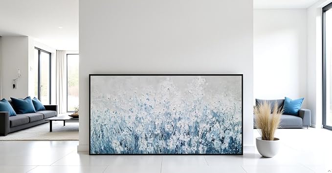 Yihui Arts Blue White Flower Painting - Modern Aesthetic Floral Artwork for Home Decor