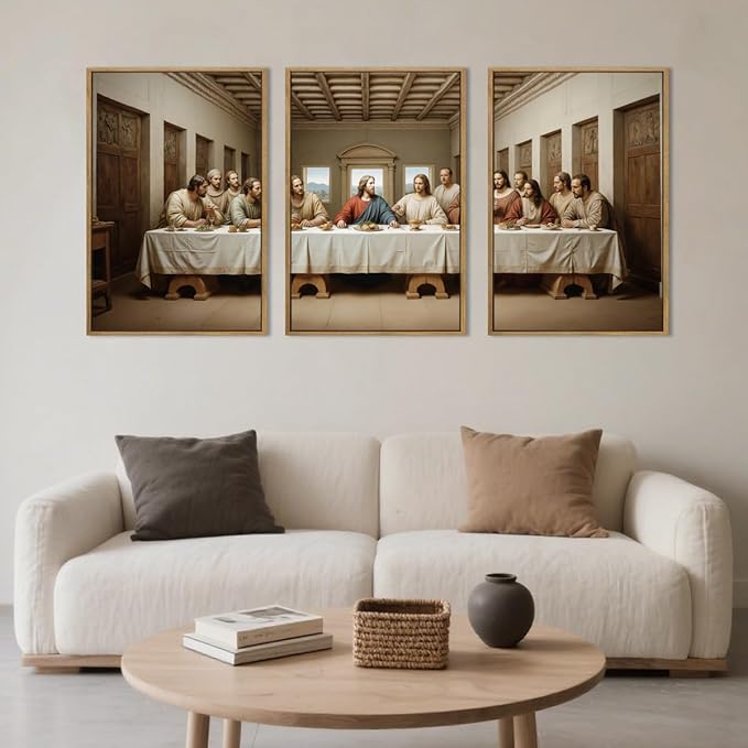The Last Supper Wall Art Christian Wall Decor 16x24 Inch Framed Jesus Religious Painting Set of 3 for Living Room Bedroom Hallway