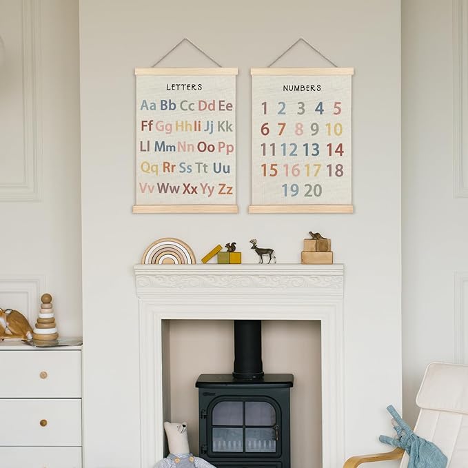Supwhd Classroom Wall Decor, Numbers and Alphabet Educational Wall Art Poster, Alphabet ABC Numbers from 1 to 20 Poster Wall Decor for Toddler Kids Room Playroom Classroom, 12x16 Set of 2