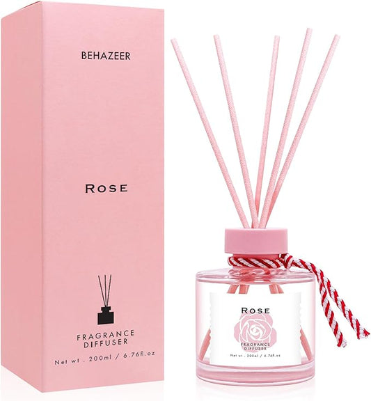Rose Reed Diffuser Set, 6.77OZ(200ML) Large Capacity Natural Non-Toxic Oil, Reed Diffusers Set for Home