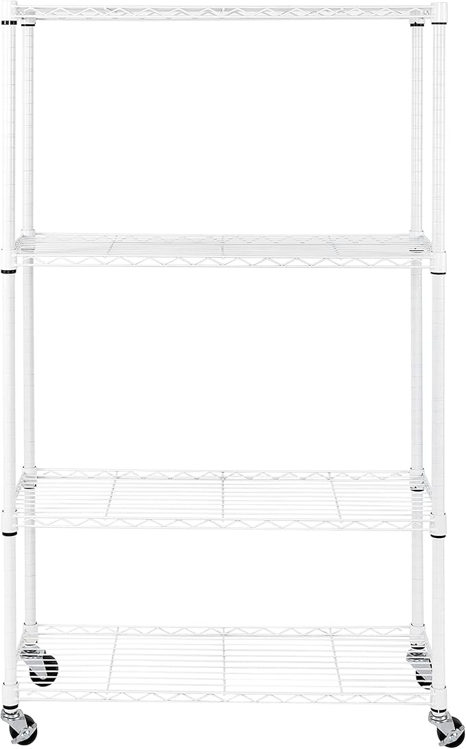 Seville Classics Solid Steel Wire Shelving Storage Unit Adjustable Shelves Organizer Rack, for Home, Kitchen, Office, Garage, Bedroom, Closet, White, 4-Tier, 36" W x 14" D