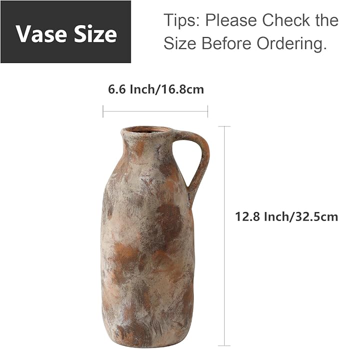 Large Ceramic Vase, Rustic Farmhouse Vase for Home Decor, Tall Decorative Flower Vase for Pampas Grass, Flowers, Living Room, Kitchen, Office Decor Table Centerpiece, 12.8 Inch Tall