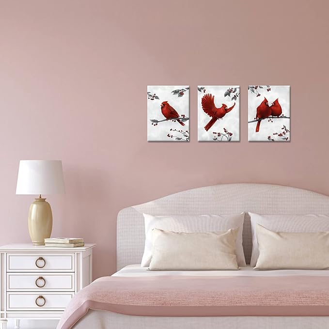 Kalormore Bird Wall Art for Bedroom Red Cardinal Painting Giclee Canvas Prints Gallery Wrapped Picture Artwork Gallery Wrapped Wall Decorataion for Home Living Room Office Bathroom