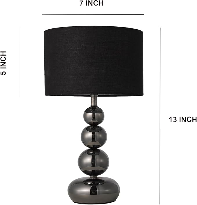 Small Modern Bedside Table Lamp, 7 x 7 x 13 Inch Farmhouse Table Lamps, Black Metal Ball Table Lamp for Living Room Bedrooms and Office (Black Fabric Lampshade)
