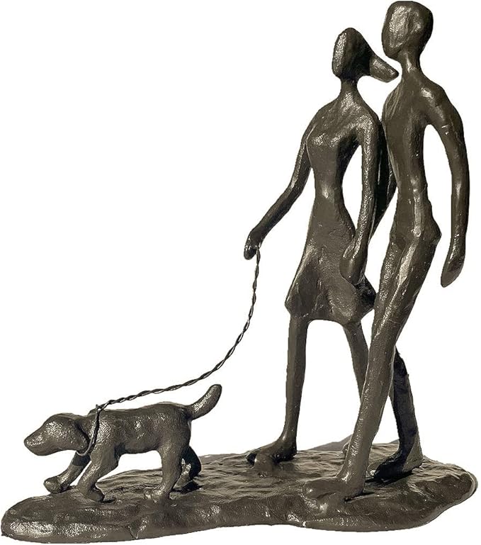 Couple and Dog Cast Iron Sculpture, Romantic Couple Love Metal Art Decor, Family Love Statue, Dog Lover Gifts for Couple