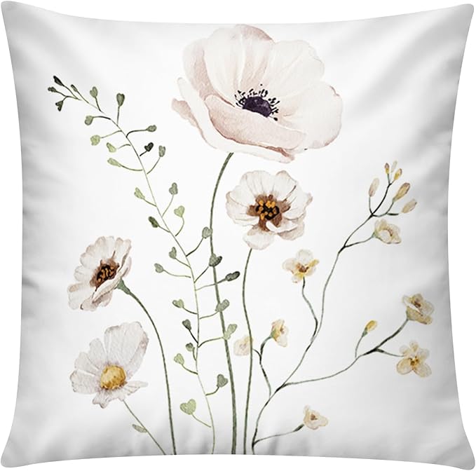 COMMINY Brown Grey Floral Pillow Cover 18x18 Set of 6 Watercolor Throw Pillow Covers Square Cushion Covers for Couch Sofa Living Room Home Decor