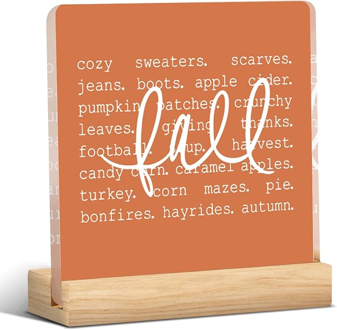 Rustic Fall Decor Cute Fall Decorations for Home Office Fall Pumpkin Decorations Retro Autumn Thanksgiving Acrylic Decor for Bedroom Table 5 x 5 inches (Acrylic 1704)