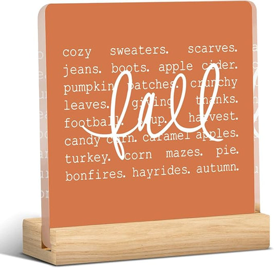 Rustic Fall Decor Cute Fall Decorations for Home Office Fall Pumpkin Decorations Retro Autumn Thanksgiving Acrylic Decor for Bedroom Table 5 x 5 inches (Acrylic 1704)