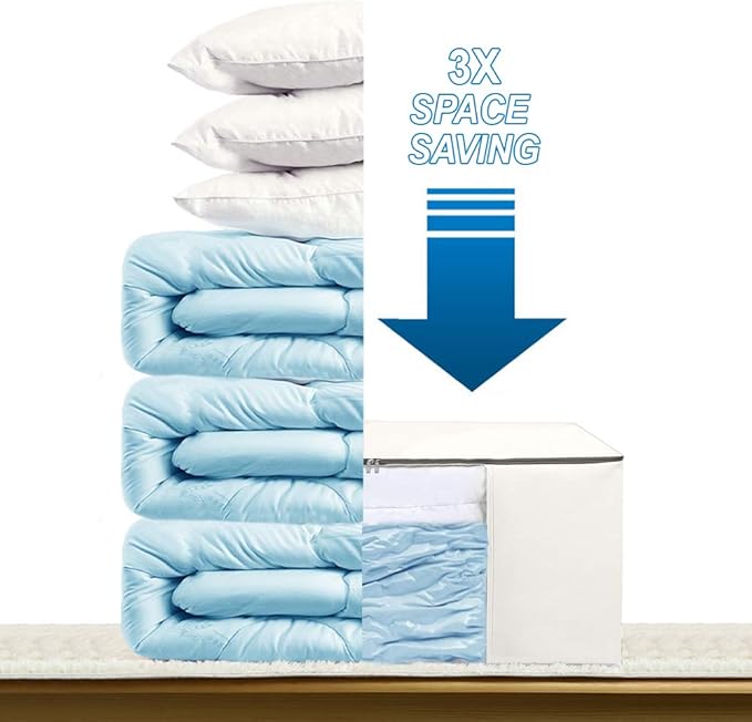 Cube Vacuum Storage Bags, Space Saver Bags, Decorative Totes with Cubic Vacuum Compression Seal Bags for Clothing & Bedding. Jumbo Organizer for Storing Clothes, Comforters, Blankets, Pillows & More!