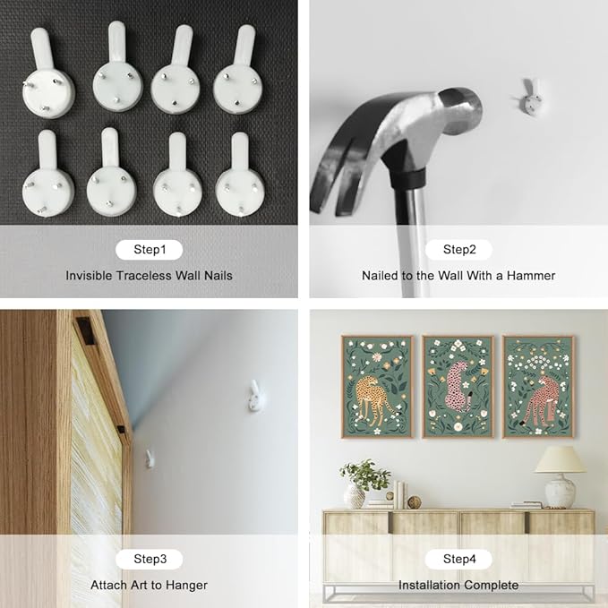 KAIRNE Boho Cheetah Wall Art Set of 3, Floral Leopard with Green Botanical Background, Mid Century Modern Animal Prints for Bedroom, Living Room, Office Decor, Aesthetic Framed Wall Decor, 24x36 Inch