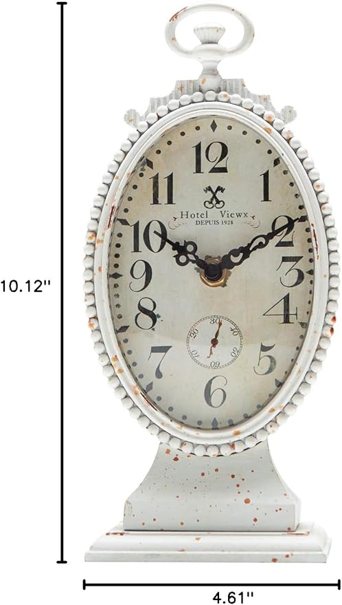 NIKKY HOME Vintage Table Clock, Battery Operated Rustic Distressed Style, Shabby Chic Home Décor for Fireplace Mantel, Shelf, Desktop, Countertop - White