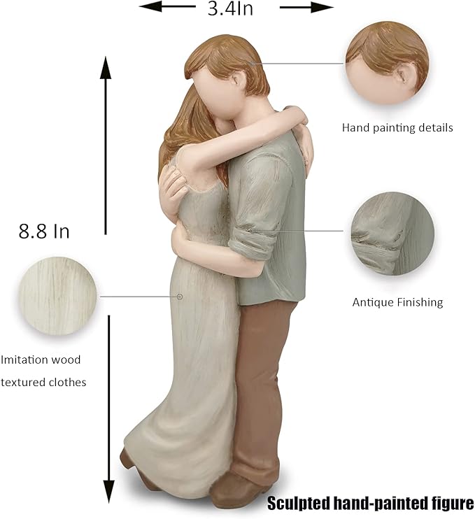 Romantic Hug Couple Happy Wedding Anniversary Sculpted Hand-Painted Figurine Gifts for Her Him, in Loving Moments Statue Gift for Engagement Valentine's Day Birthday
