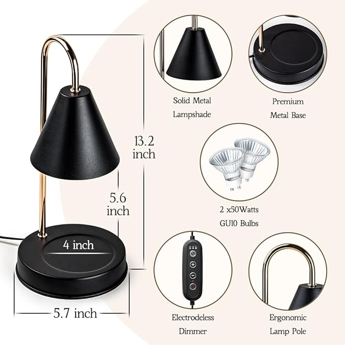 Candle Warmer Lamp with Timer, Birthday Gifts for Men Dad Boyfriend, Black Modern Room Decor Aesthetic Vintage, Dimmable Wax Melt Warmer for Scented Wax, Black