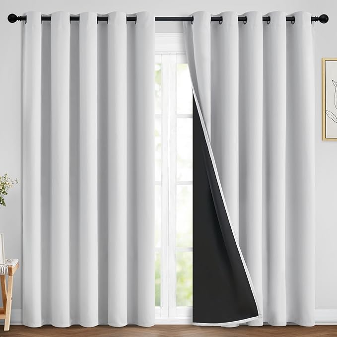 Yakamok 100% Blackout Curtains 84 Inches Long, 2 Thick Layers Heat and Full Light Blocking Soft Thermal Insulated Drapes for Bedroom(70" Wide Each Panel, Greyish White, 2 Panels)