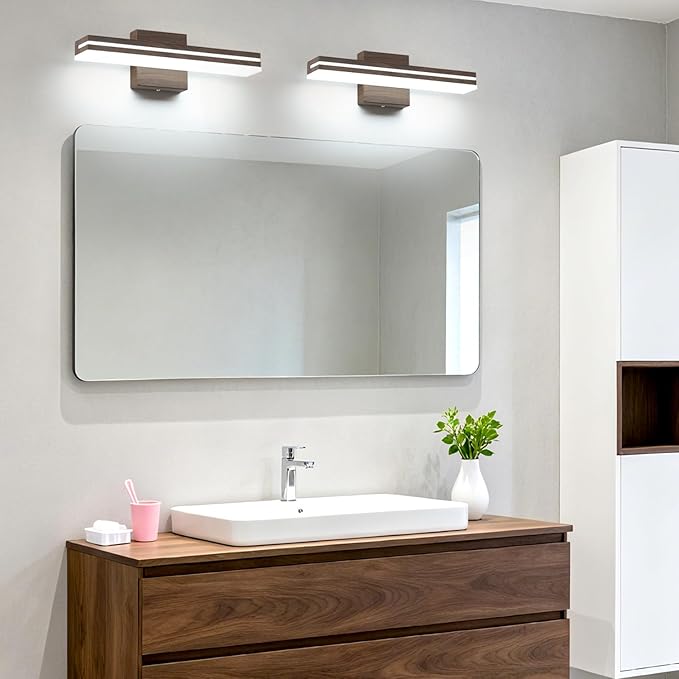 SineRise 16-Inch LED Modern Bathroom Vanity Light Bar, Brown Modern Acrylic Bathroom Wall Lighting Fixtures Over Mirror (Cool White 6000K)