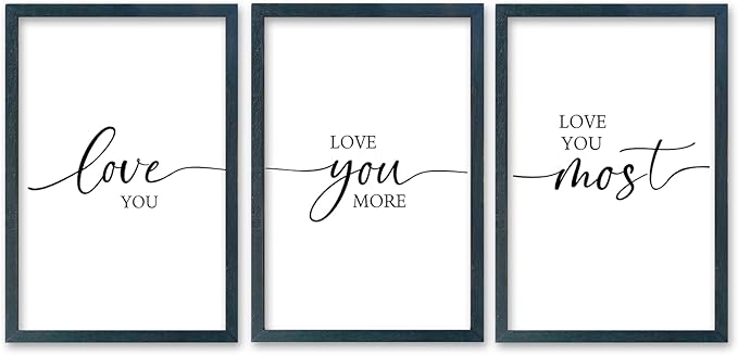 SRSZHIYUE Love Theme Sign I Love You More Most Wall Decor 16"×11" Prints Set of 3 Framed Wood Romantic Couples Modern Above Over Bed for Master Bedroom Simple Hanging Decoration (Black)