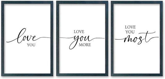 SRSZHIYUE Love Theme Sign I Love You More Most Wall Decor 16"×11" Prints Set of 3 Framed Wood Romantic Couples Modern Above Over Bed for Master Bedroom Simple Hanging Decoration (Black)