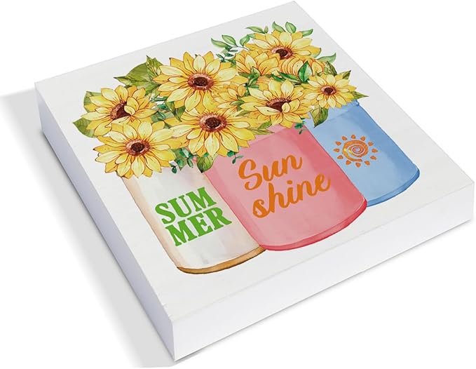 Summer Decor - Sunflower Decorations Summer Sunshine Wooden Sign Home Shelf Desk Decor 5 X 5 Inches