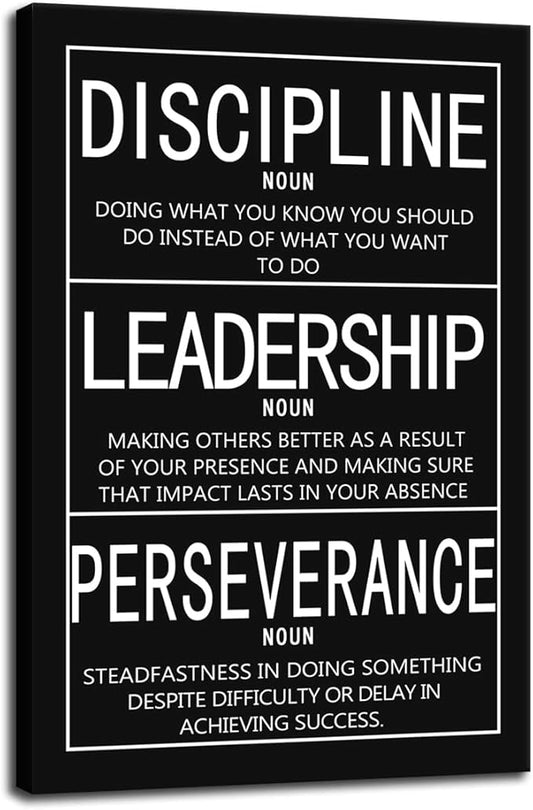 Inspirational Office Canvas Wall Art - Positive Entrepreneur Quotes, Discipline, Leadership, Perseverance Artwork - Home Wall Decor Framed Ready to Hang [12''W X 18''H]