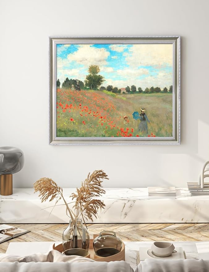 DECORARTS - Claude Monet Poppies at Argenteuil, Large Framed Wall Art, Canvas Size 35x28, Outer Dimensions Larger With Customizable Solid Wood Frames, Giclee Canvas Print, Made in USA