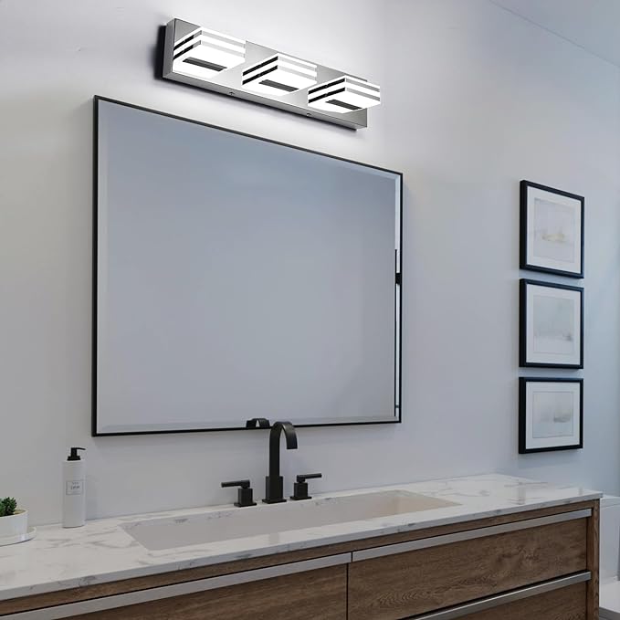 LED Vanity Lights 20in Bathroom Lights Fixtures over Mirror 3 Light LED Lighting Fixture for Bathroom 18W Mirror Lighting Fixture Modern Bath Light Bar Chrome Bath Lamps 6000K Vanity Wall Scone